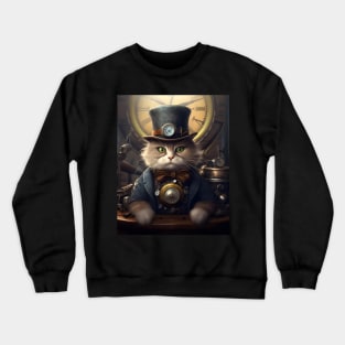 Stylish Steampunk Cat Crewneck Sweatshirt